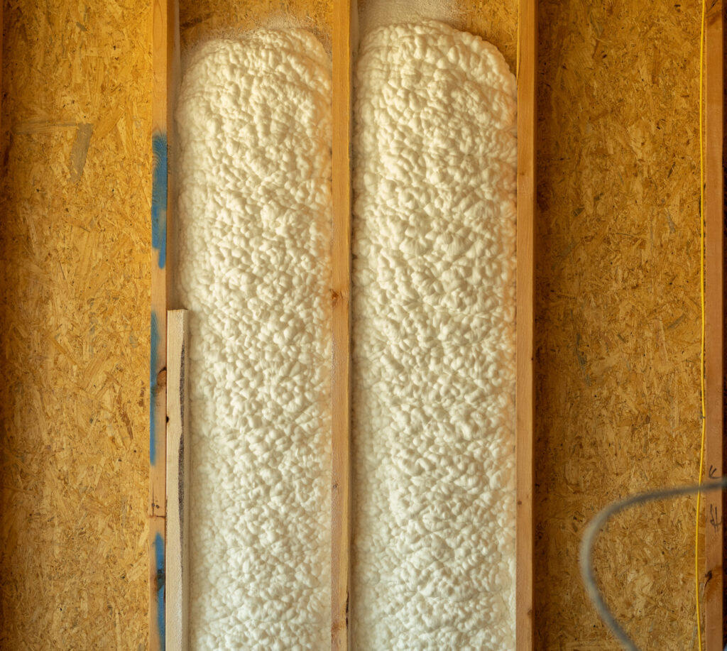 Spray foam insulation in a wall